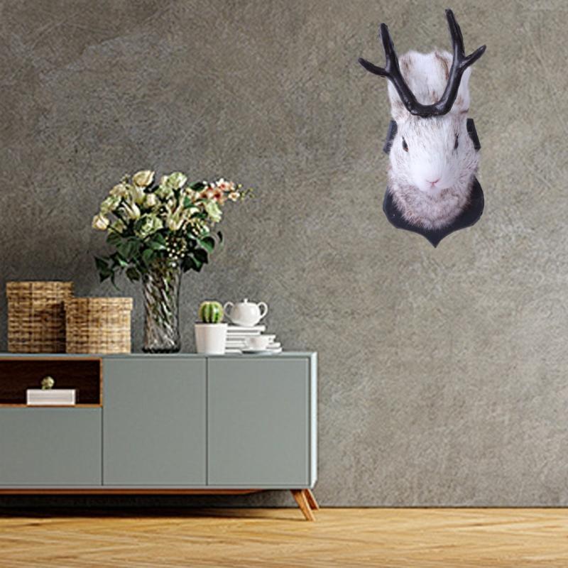 Antlers Rabbit Head Statue Animal Taxidermy Home Decorations Easters Ornament,Home Wall Decorations Animal Sculpture Figurines