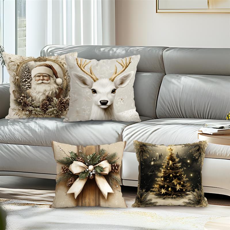 Winter Christmas Cushion Pillowcase Printed Polyester 45x45cm Throw Pillowcover Decorative Sofa Cushion Pillowslip Home Decor