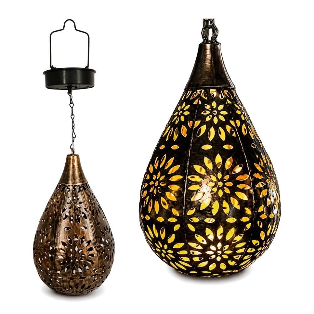 Moroccan Style Solar Hanging Lanterns Hollow Iron Garden Solar Lamp Hanging Solar Light For Patio