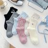 Female Summer Thin Bow Wood Ear Lace Cartoon Bear Embroidered Medium Tube Pile Socks