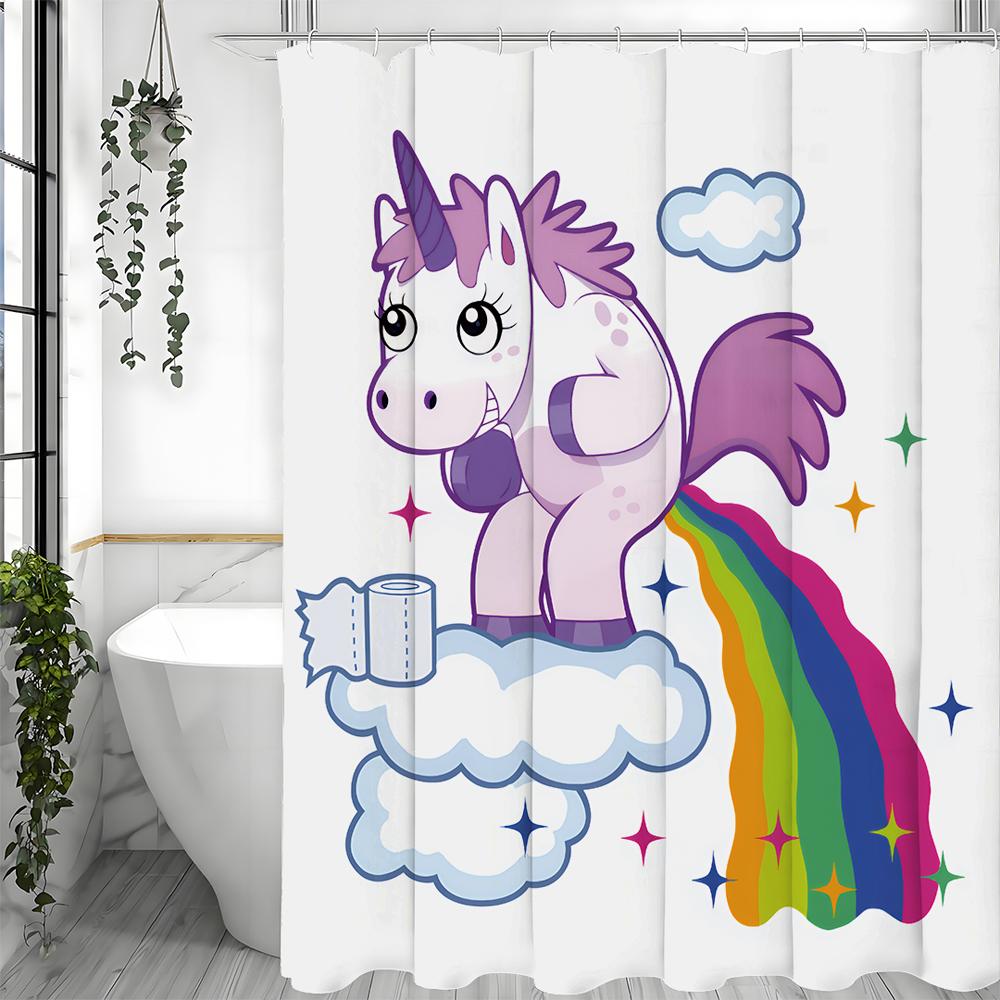 Pony Pauli Stars and Clouds Toilet Paper Fun Shower Curtain, Bathroom Decorative Shower Curtain, Waterproof Shower Curtain with