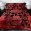 3-teiliges Bettwäscheset für Jugendliche, weich und luxuriös, 100 % Polyester, modernes 3-teiliges Bettwäscheset mit Totenkopfmotiv, Queensize, Rot, ohne Bettdecke