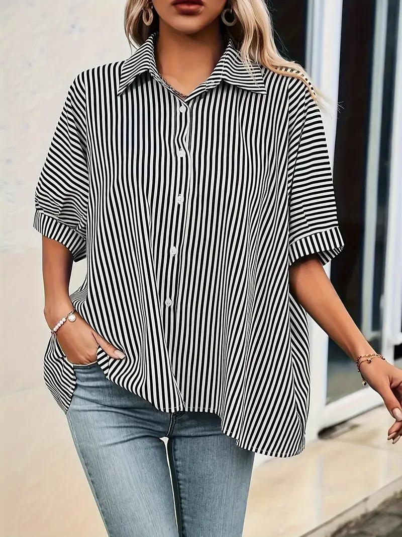 Women S Casual Striped Loose Fit 1 2 Sleeve Shirt S