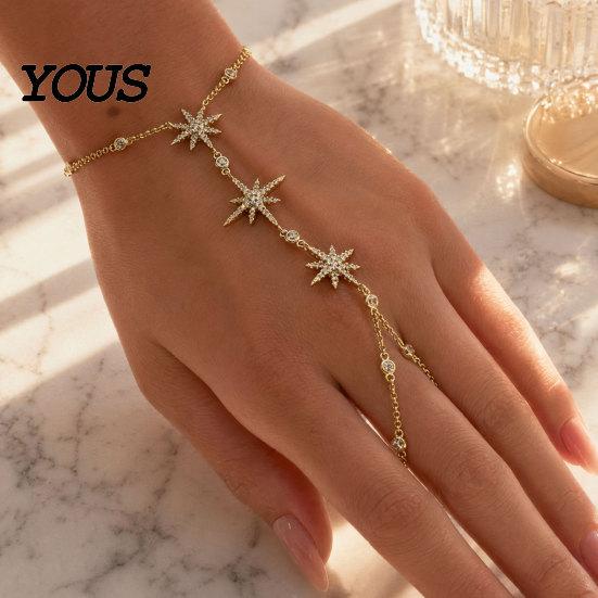 Long-lasting Shine Bracelet Eight-pointed Star Mitten Bracelet, Adjustable Chain Zinc Alloy Sexy Temperament Accessory Sparkling for