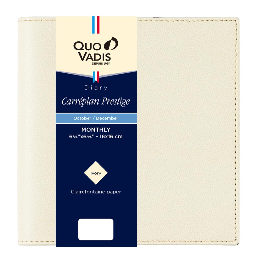 QUOVADIS 2026 Planner Diary  Caleplan Prestige/Club  (Monthly Block, Starts October 2025, Square Size 16x16cm) Cream QUOVADIS qv12402bg