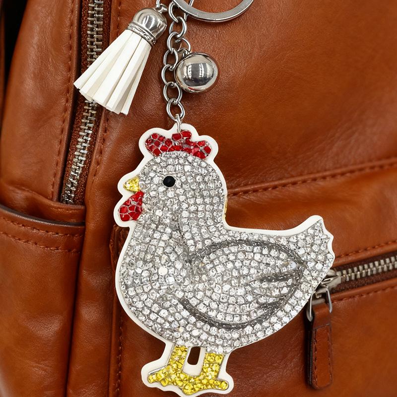 Rhinestone Rooster Keychain Charm with Tassel