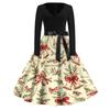 Women's Casual Vintage V-Neck Dress with Christmas Snowflake and Tree Print for Holiday Parties