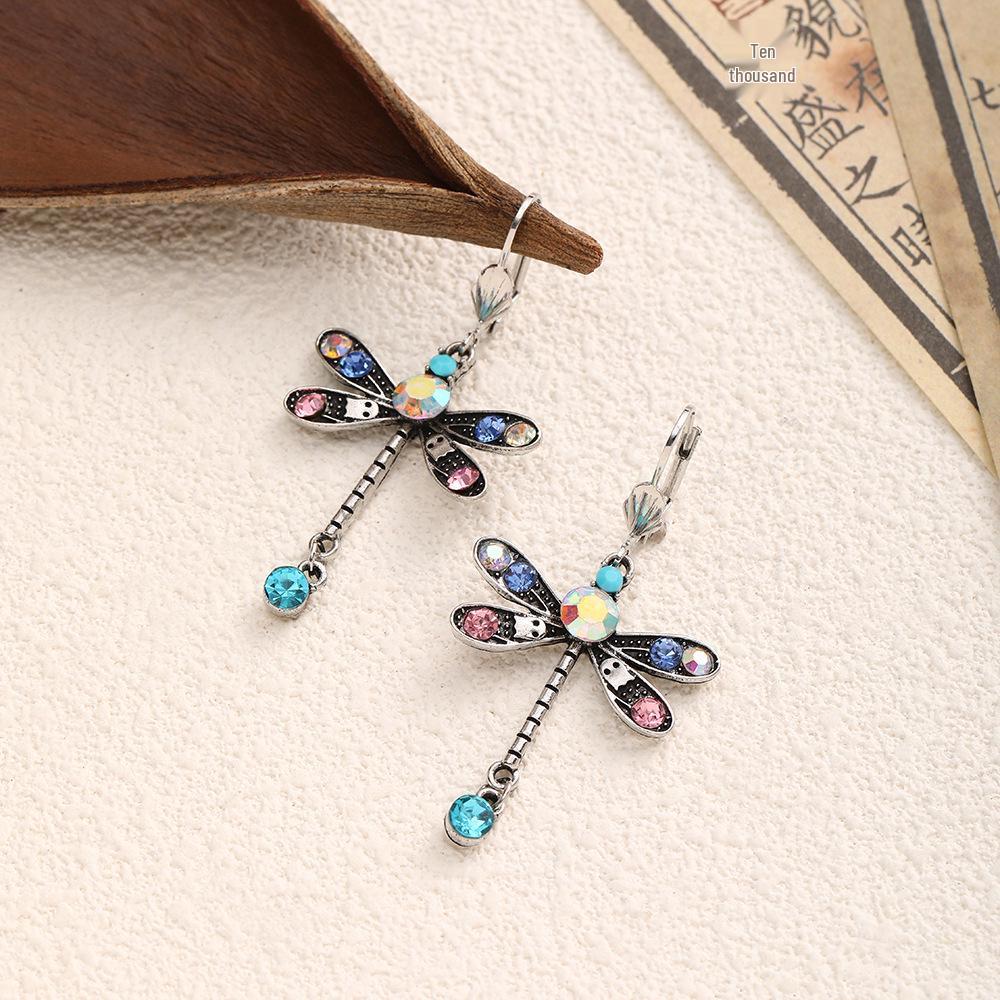Colorful Dragonfly High-End Retro Earrings with European American Design