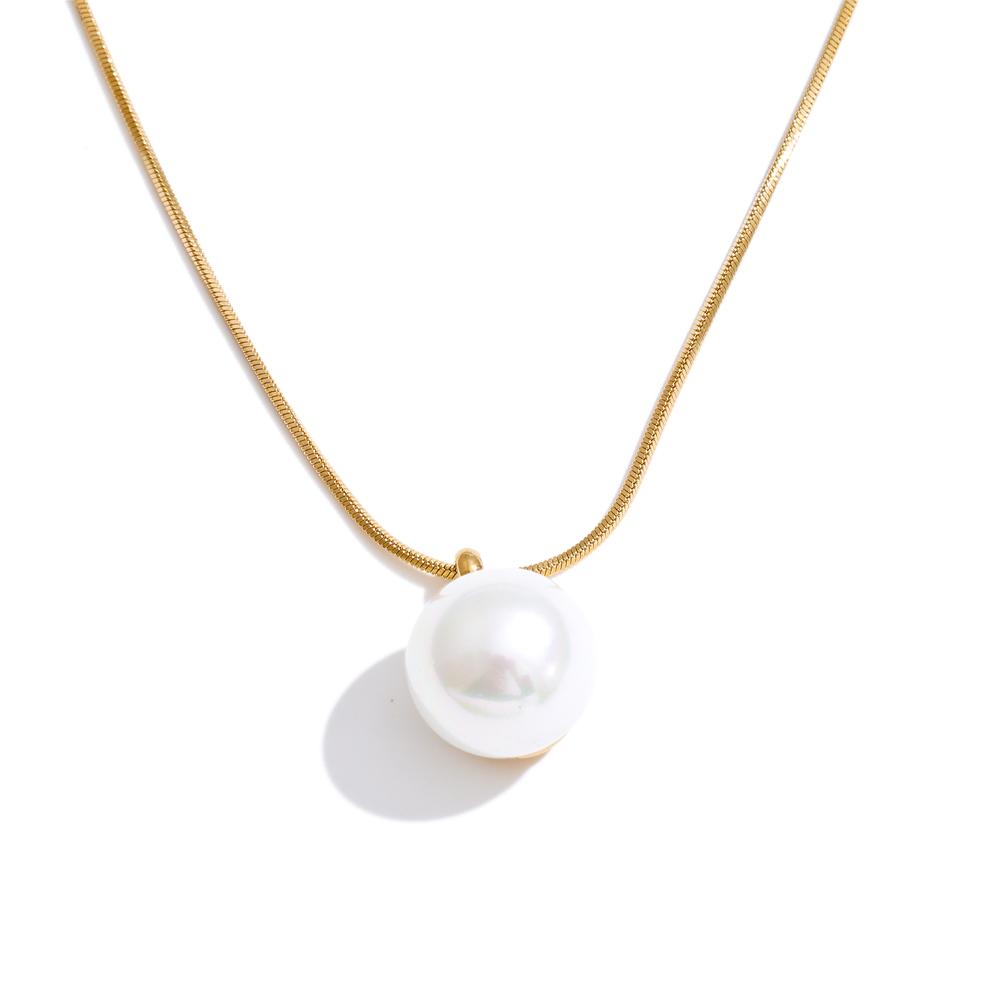 Yhpup Stainless Steel Imitation Pearls Round Pendant Necklace Korean Style Elegance Chic Charm Jewelry Tarnish Resistant