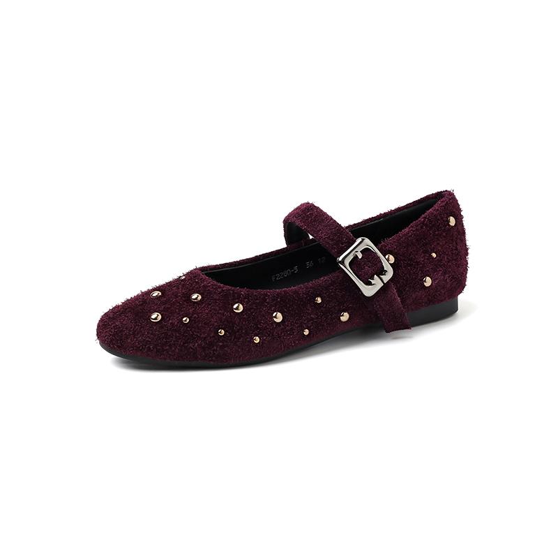 Fashion 2025 NEW Spring Women Flats Round Toe Flat Heel Shoes Cow Suede Leather Women Shoes Concise Buckle Mary Janes Ladies Shoes