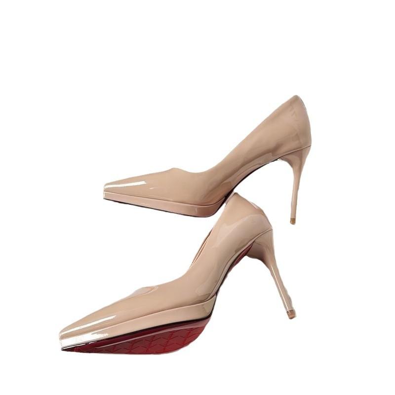 Tacchi alti nude donna primavera 2025 modello da passerella vernice impermeabile tavolo temperamento sexy tacchi sottili scarpe singole scarpe da etichetta