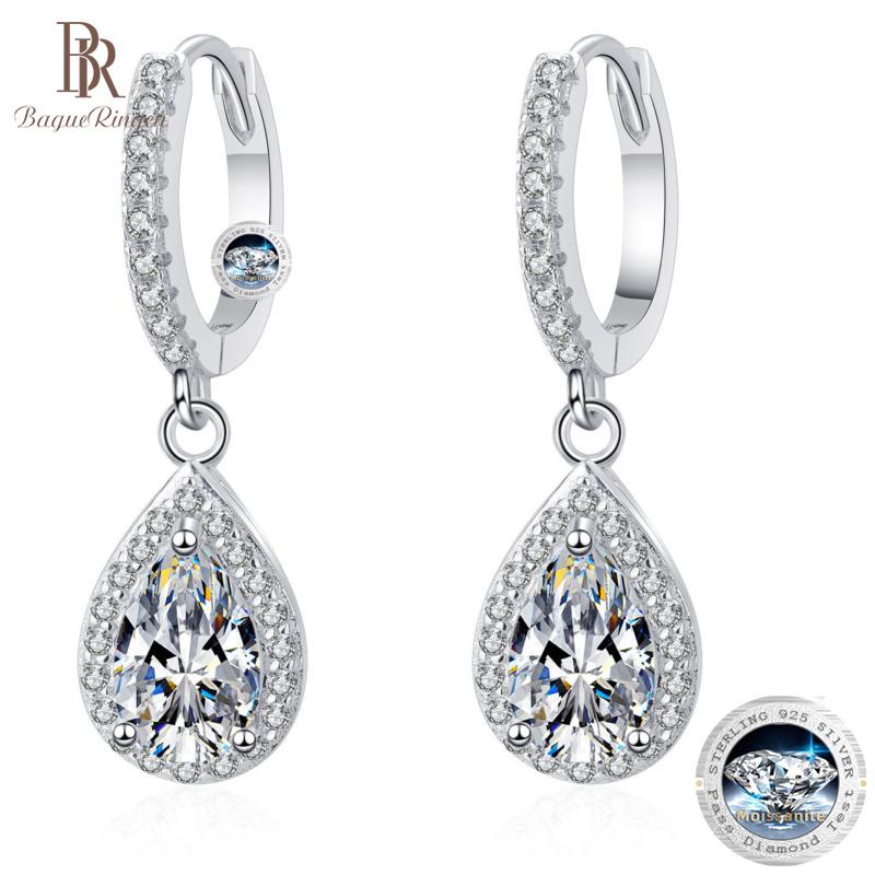Bague Ringen Klassische Damen-Tropfenohrringe mit 2 x 1 Karat D-Farbe, Moissanit-Edelstein, Creolen, baumelnde Ohrringe, für Hochzeit, Party, feines Schmuckgeschenk
