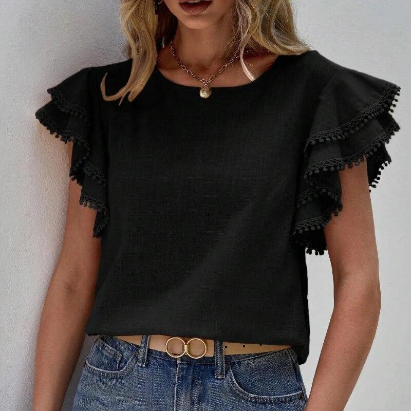 Solid Color Casual Slim Blouses For Women Fashion Summer Vintage Women's Shirts And Blouses Elegant Youth Female Tops