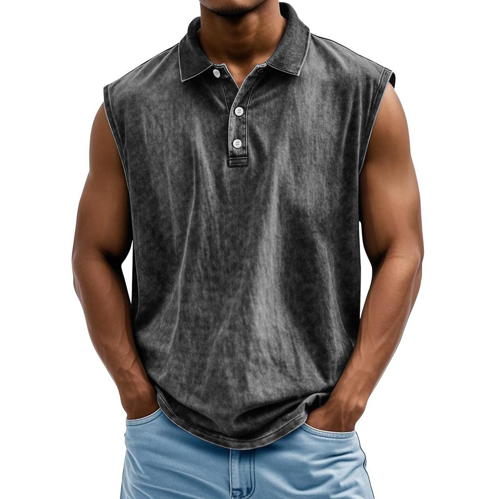Men's Summer Solid Color Sports Buttons Lapel Vest Men's Sports Casual Vest