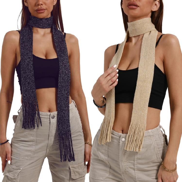 Women Skinny Scarf Thin Choker Belt Blingbling Long Tie Scarf Bag Handle Wrap
