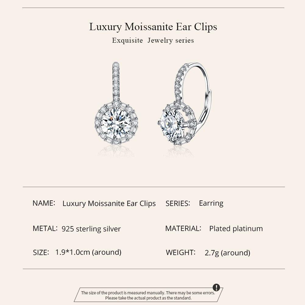 Bamoer D Farge VVS1 EX 1CT Moissanitt Øreklemmer for Kvinner Bryllup Forlovelse 925 Sterlingsølv Luksus Fint Smykke