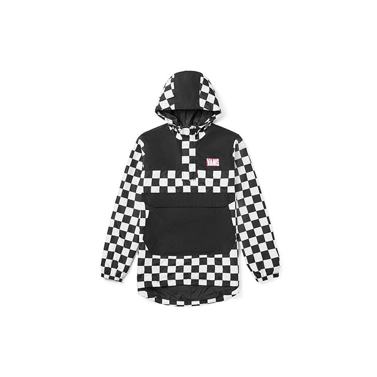 Men s Vans Plaid hooded Windbreaker Jacket Black VN0A4MLFJ0Z L