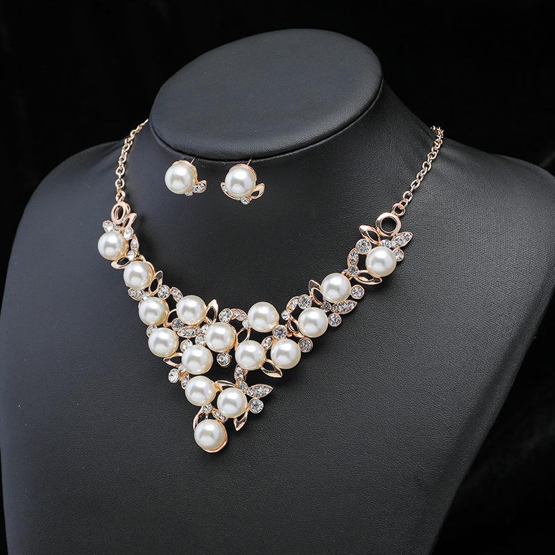 Zirkonia Halskette Elegante Imitation Perlen Halskette Halskette Ohrring Set Formelle Schmuck Accessoires Für Brautjungfern