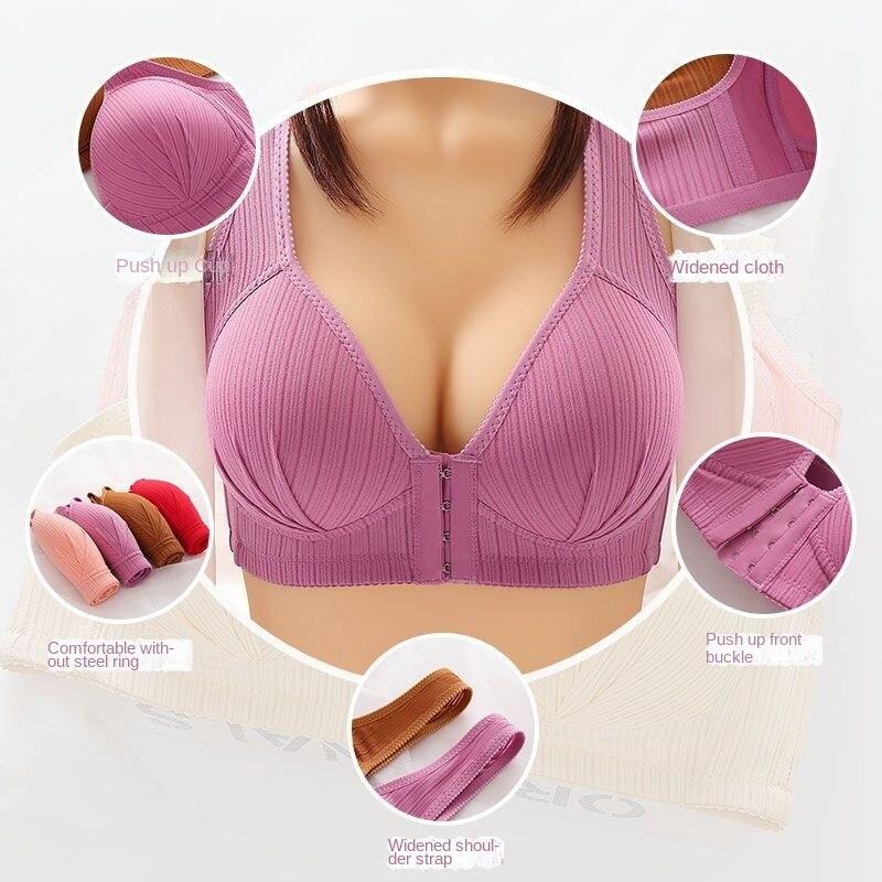 Front Buckle Bra Large Size Thin Section Steelless Bra Gathering Anti-Sagging Underwear Side Breast Collection Underwear