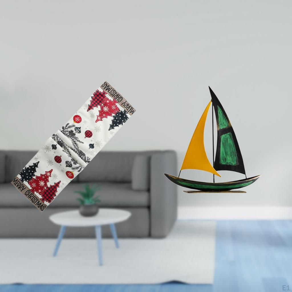 Festive Winter Tabletop Decor Reusable Christmas Tablecloth And Iron Sailboat Sculpture Ornament for