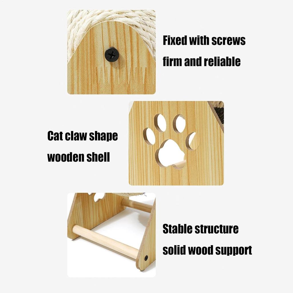 Scratching Ball – Interactive Toy With Wooden Base | Spherical Nail File Scratcher For Indoor Cats, Enrichment & Exercise For Small To Medium Breeds