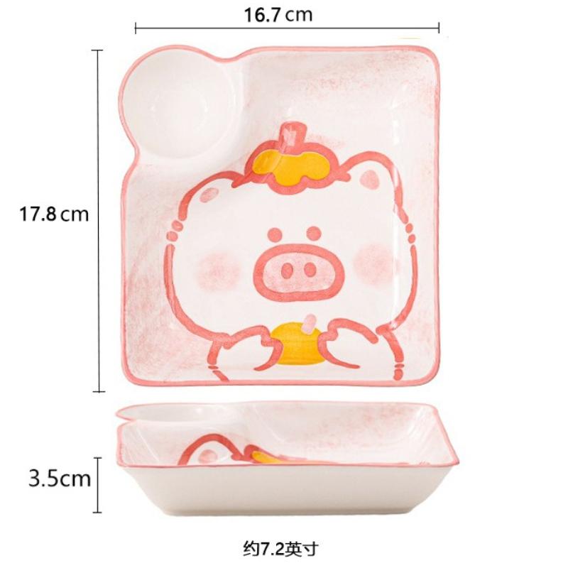 Cartoon Ceramic Dumpling Plate Sushi Plate Vinegar Dish Dumpling Plate Compartmented Dinner Plate Tableware Bowls and Dishes