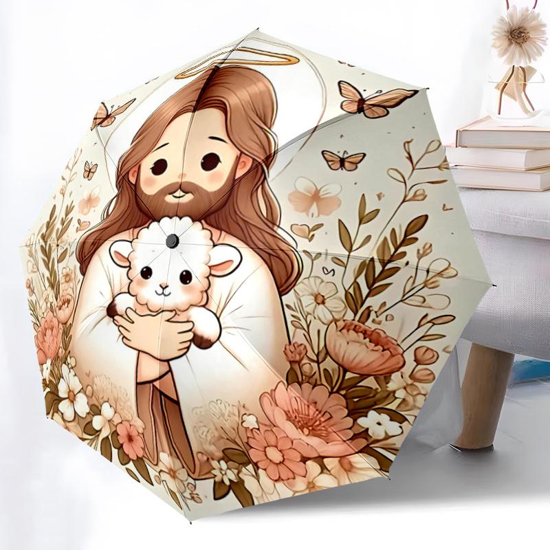1pc Floral Outdoor Umbrella with Lamb Design Automatic Opening/Closing, Foldable for Travelers, Festive Gift for Fans and Everyday Use.R063