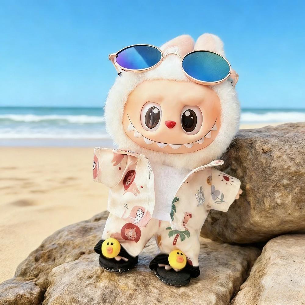 For 15/17cm Labubu Clothes summer Beach Suit Set labubu Doll BOY Seaside vacation clothing Outfit DIY replacement Accessories