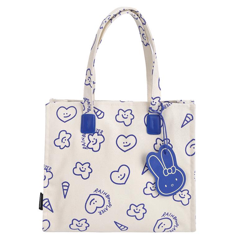 Cute Cartoon Canvas Shoulder Bag - Large Capacity, Fashionable & Versatile Heart Tote for Women