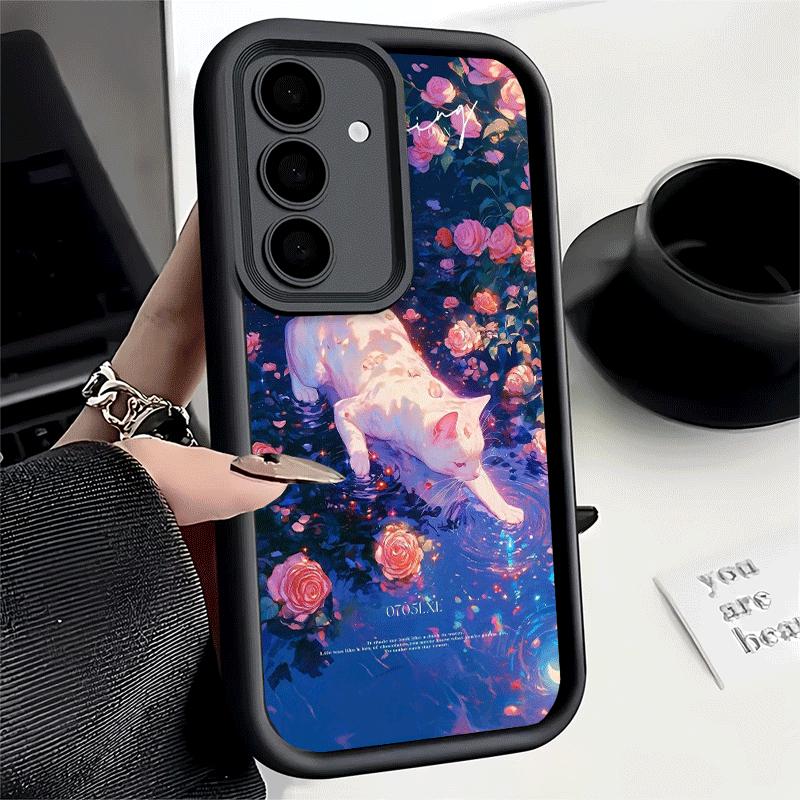 Phone Case for Samsung Galaxy S26 S25 Ultra S24 FE Night Moon Cat Dreamy Art Shell S23 Plus S22 + S21 S20 5G Soft Silicone Funda