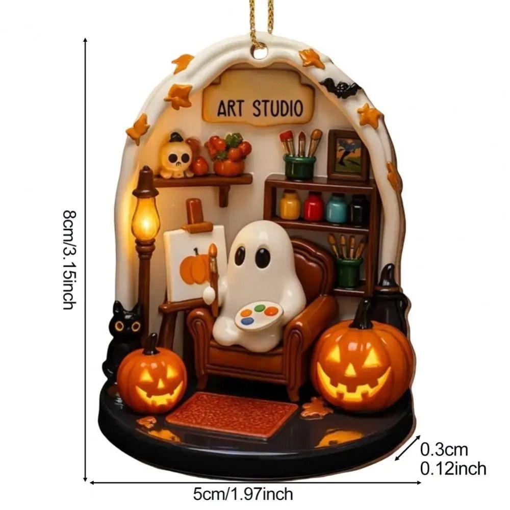 Cute Reading Ghost Halloween Ghost Ornaments 2D Flat Halloween Spooky Decorations Decorative Pendant Party Supplies