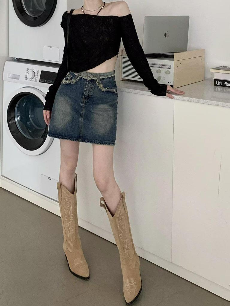 Women's High Waist Frayed Denim Mini Skirt - Summer A-line, Plus Size, Petite, Versatile Bodycon