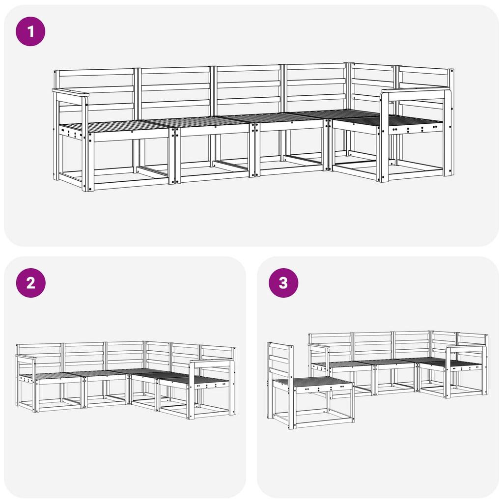 Outdoor Sofa Set 5 Pieces White Solid Acacia Wood