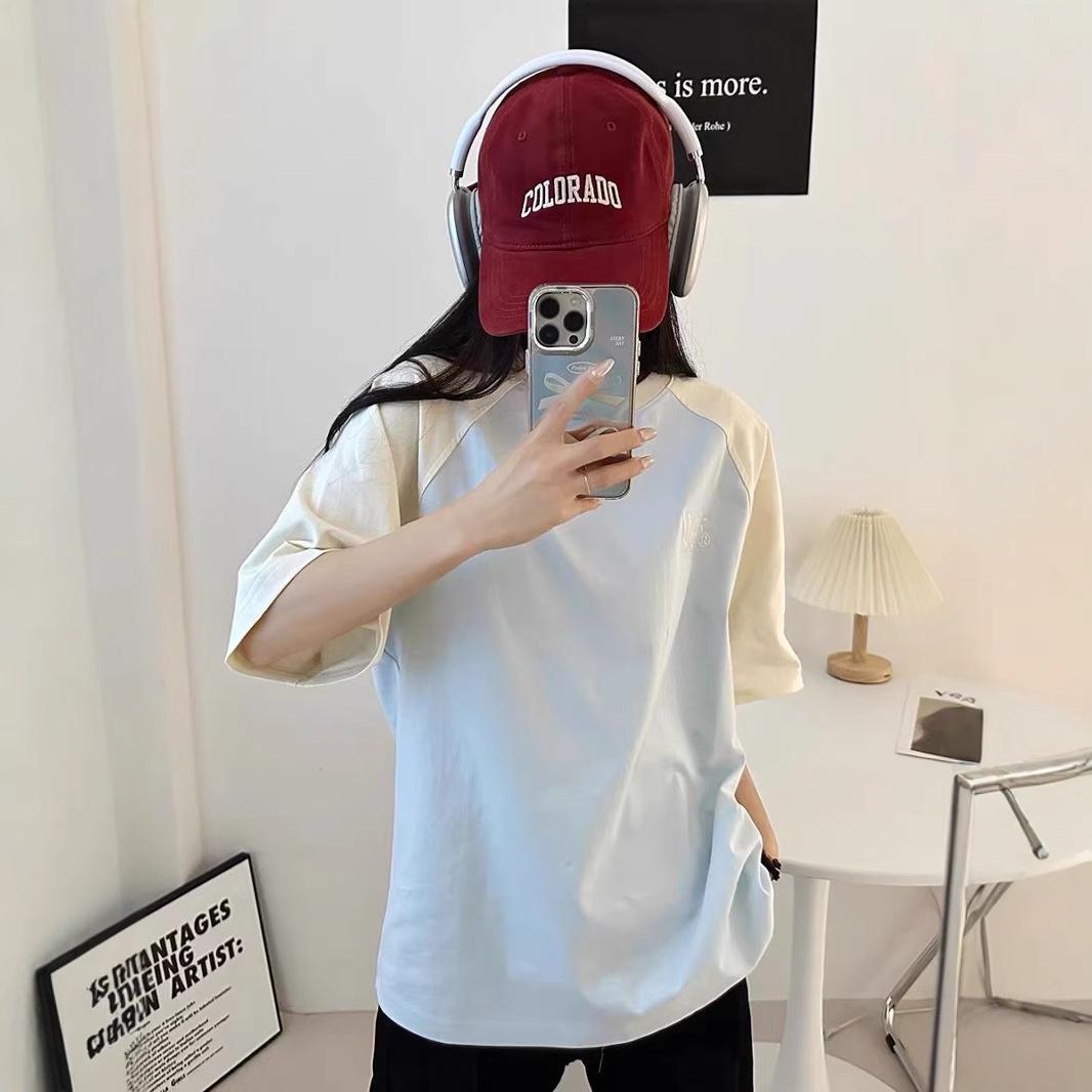 

Women s Retro Cartoon Color Block Raglan T-Shirt - Summer 2025 Design XL синій