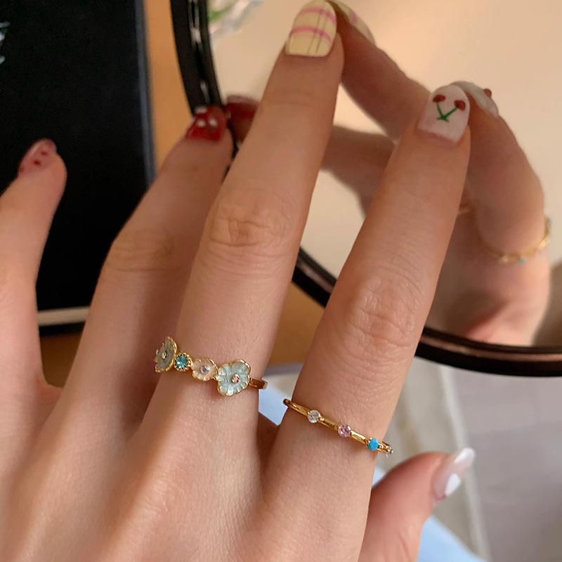 925 Silver Golden Flower Rings For Women Drip Glaze Plant Irregular Adjustable Sweet Jewelry Gift Dropship
