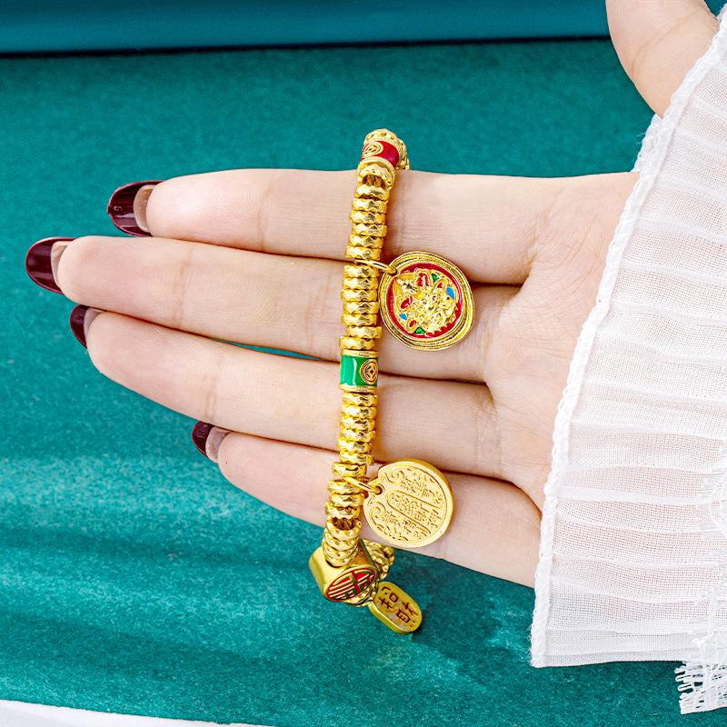 Vietnam Sa Gold Little Fortune God Wrap-Around Bracelet, Retro Imitation Gold Jewelry.