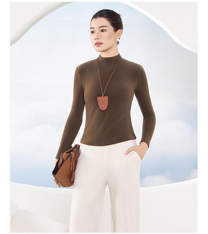 Autumn/Winter Tencel Wool Slim Fit Semi-High Neck Korean Style Warm Top