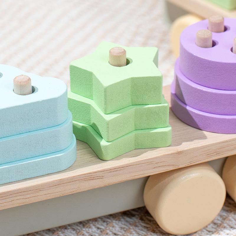 Wooden Montessori Toy Geometry Set Of Columns Baby Educational Toys Trailer Children Learning Toys For Cognitive Shape Pairing