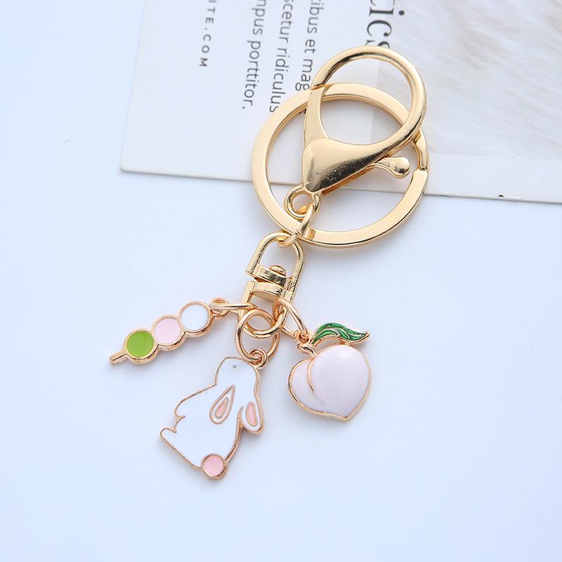 Girly Handmade Enamel Pink Flower Dog & Rabbit Keychain Pendant Single OPP Bag Packaging