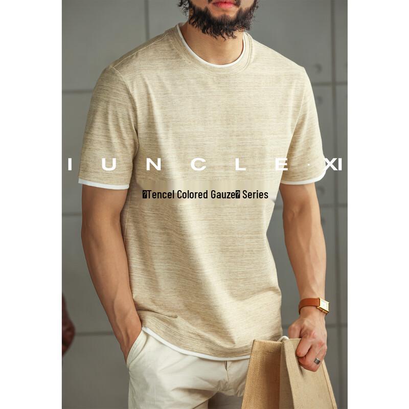 iunclexi Men s Tencel Blend Faux Two-Piece Short Sleeve T-Shirt XL