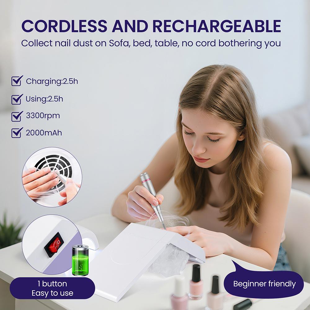 Bezprzewodowy pochłaniacz pyłu do paznokci Składany ekstraktor pyłu do paznokci Mini ładowalny odkurzacz do paznokci Wentylator Maszynka do manicure do zdobienia paznokci