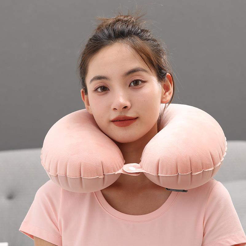 

Portable mouth blowing cold and warm double-sided inflatable pillow u-shaped pillow neck pillow Single specification розовый