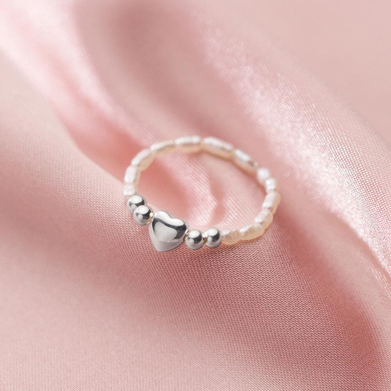 Beixi Silver Light Luxury s925 Sterling Silver Baroque Pearl Heart Ring for Women One Size