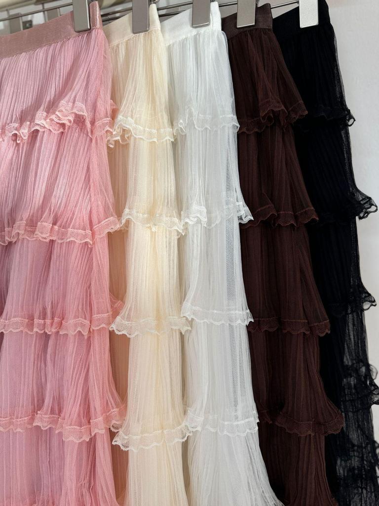 European & American Patchwork Lace Midi A-line Skirt - Sweet, Gentle Style for Women