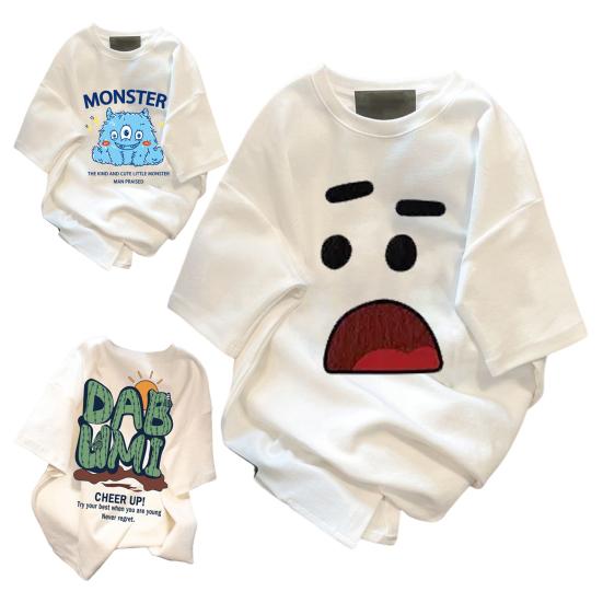 Summer Couple T-shirt Cartoon Face Expression Cactus Print Short Sleeves Ice Silk Loose O Neck Soft Breathable Sweat Absorption Quick-drying Unisex
