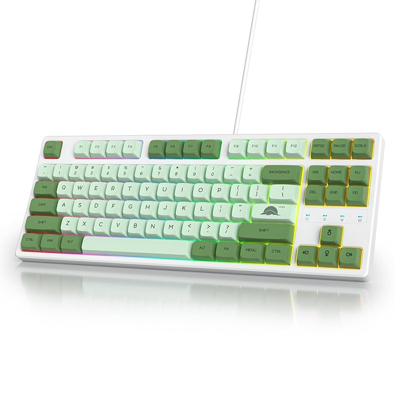 

75% Mechanical Keyboard, Red Switch, RGB Backlit Gaming Keyboard, 87 Keys Compact TKL Wired Keyboard for Win/Mac Laptop PC Gamers (Matcha green/red