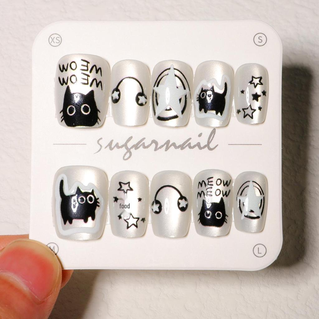 Butterfly & Cat Eye Wearable Nail Kit - Cute Short Manicure Pieces