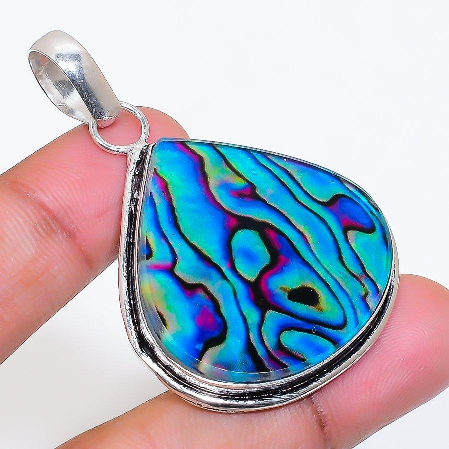 Natural Abalone Doublet Gemstone 925 Sterling Silver Jewelry Pendant 2.17" AP-16626