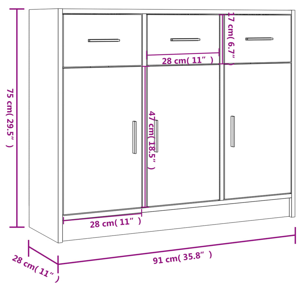 Sideboard Gray Sonoma 91x28x75 cm Particleboard
