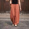 Women Elastic Waist Linen Harem Pants Pleated Pocket Loose Wide Leg Balloon Trousers Boho Casual Summer Long Pants